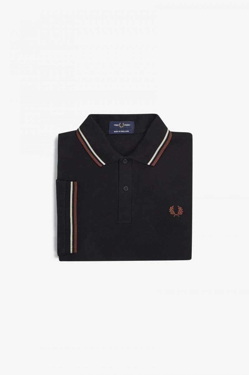 Black / Oatmeal / Whisky Brown Fred Perry M12 Men's Polo Shirts | FSGHY74598