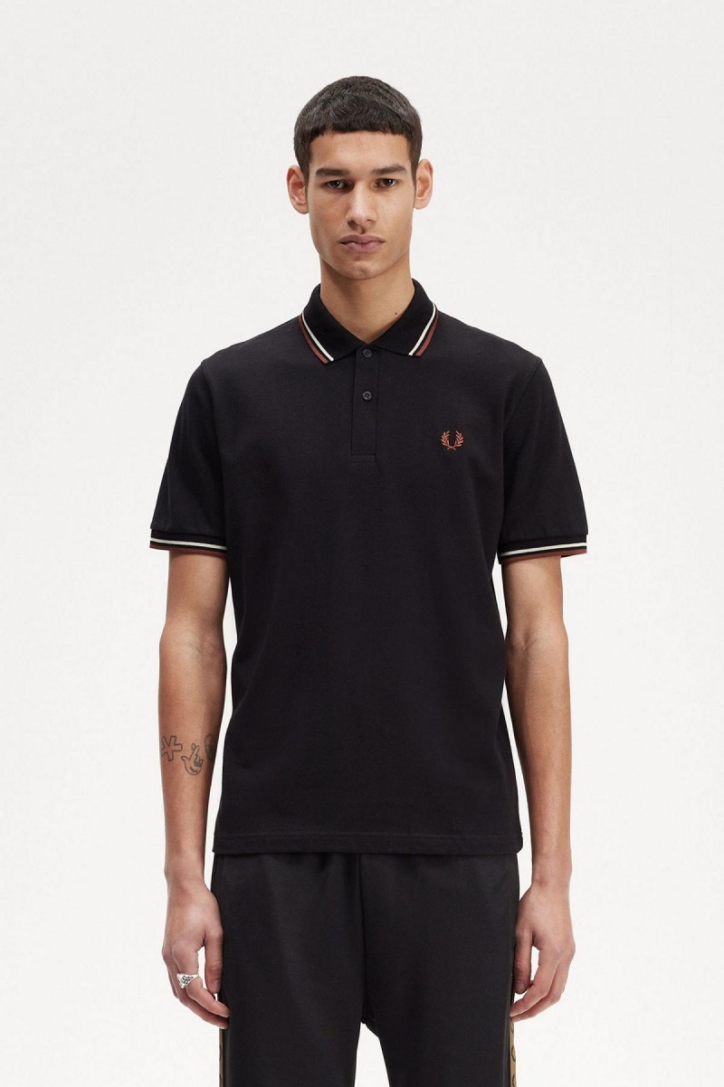 Black / Oatmeal / Whisky Brown Fred Perry M12 Men\'s Polo Shirts | FSGHY74598