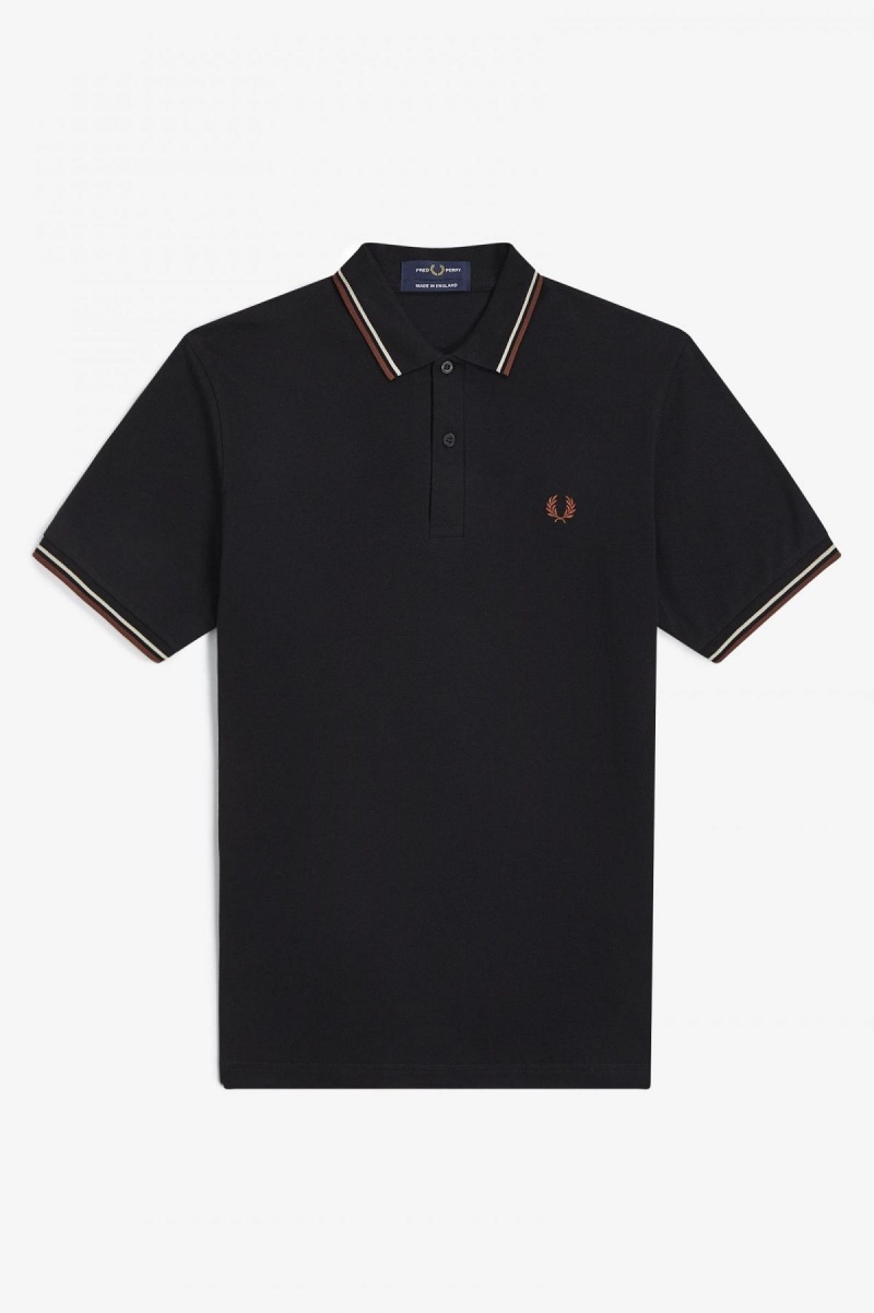 Black / Oatmeal / Whisky Brown Fred Perry M12 Men's Fred Perry Shirt | ZSGMJ52989