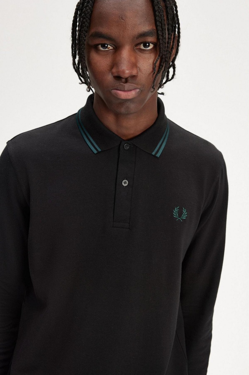 Black / Petrol Blue / Petrol Blue Fred Perry M1212 Men's Polo Shirts | SGXBR91210