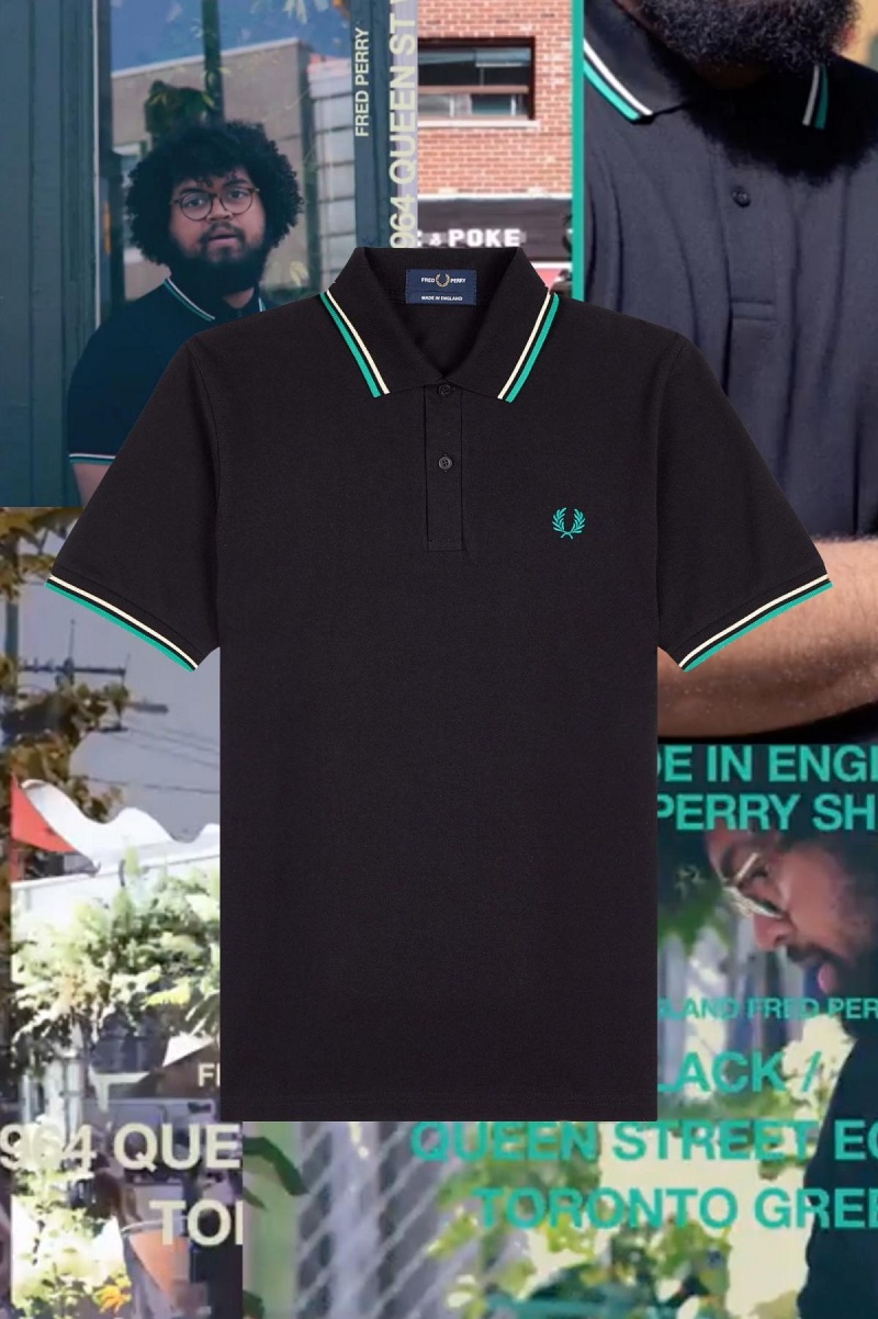 Black / Queen Street / Toronto Green Fred Perry M12 Men's Polo Shirts | USGND97067