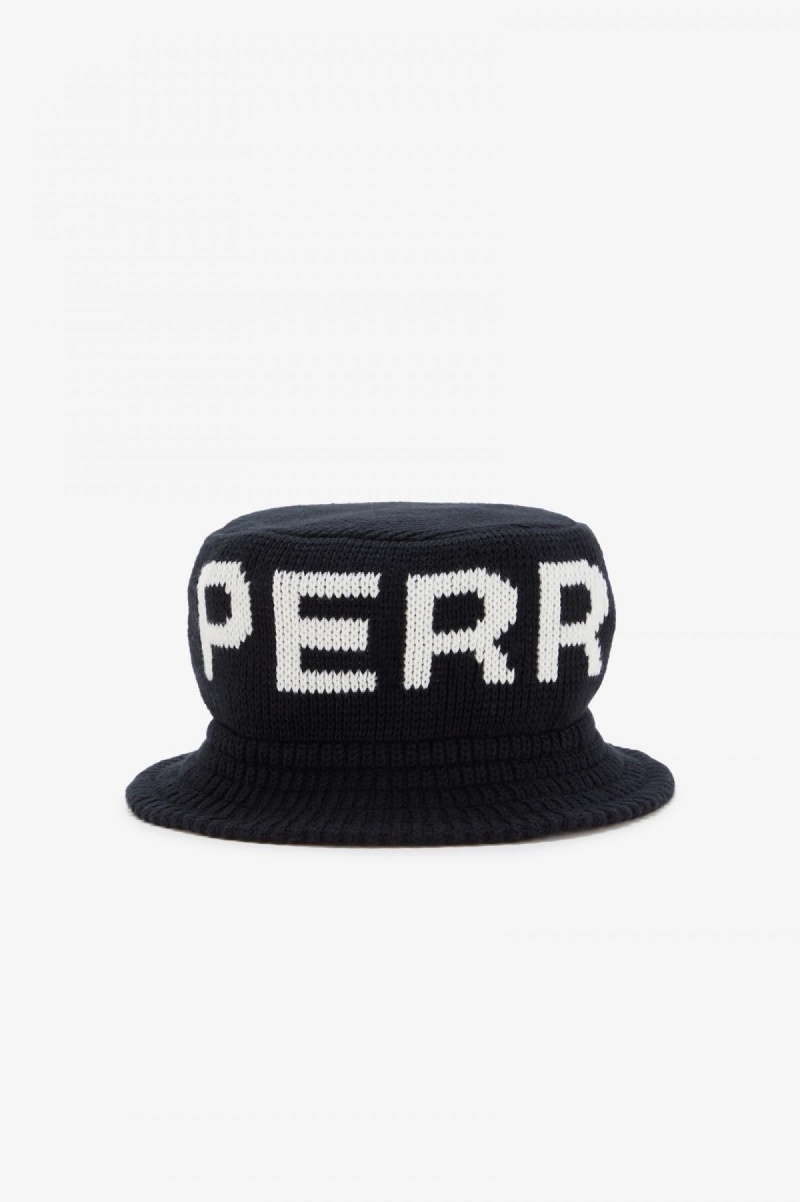 Black / Snow White Fred Perry Knitted Bucket Accessories Hat | PSGQX88070