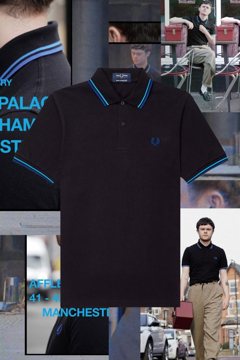 Black / Stockport Sky Blue Blue / Manchester Blue Fred Perry M12 Men's Polo Shirts | PSGQX27147