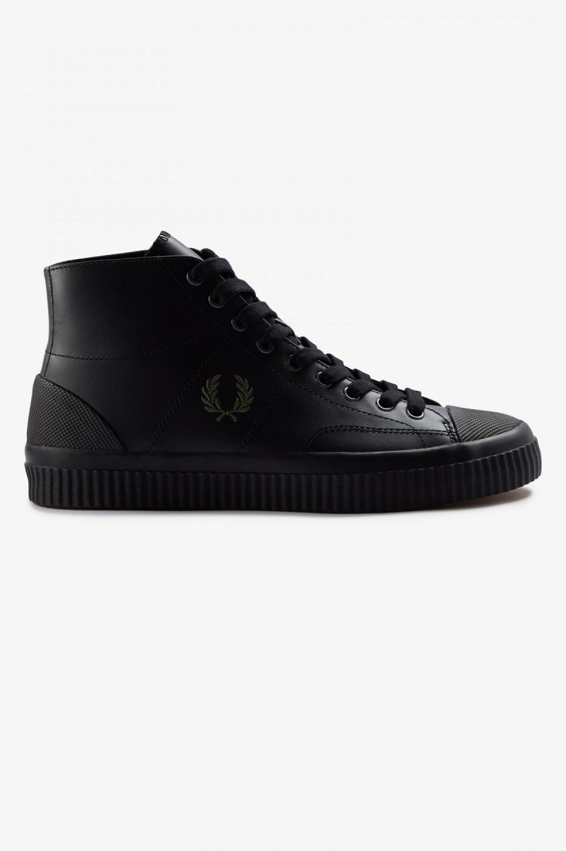 Black / Uniform Green Fred Perry Mid Hughes Men\'s Shoes | SGXMI59198