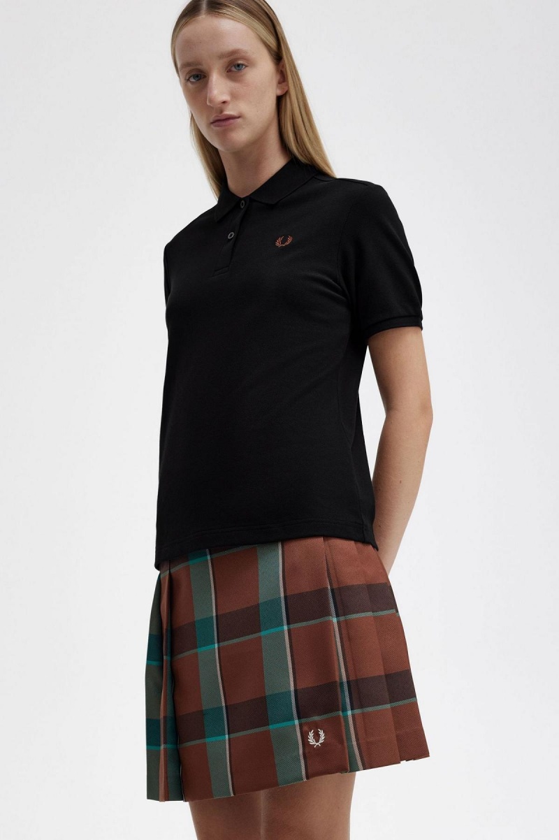 Black / Whisky Brown Fred Perry G6000 Women's T Shirts | TSGPQ52087