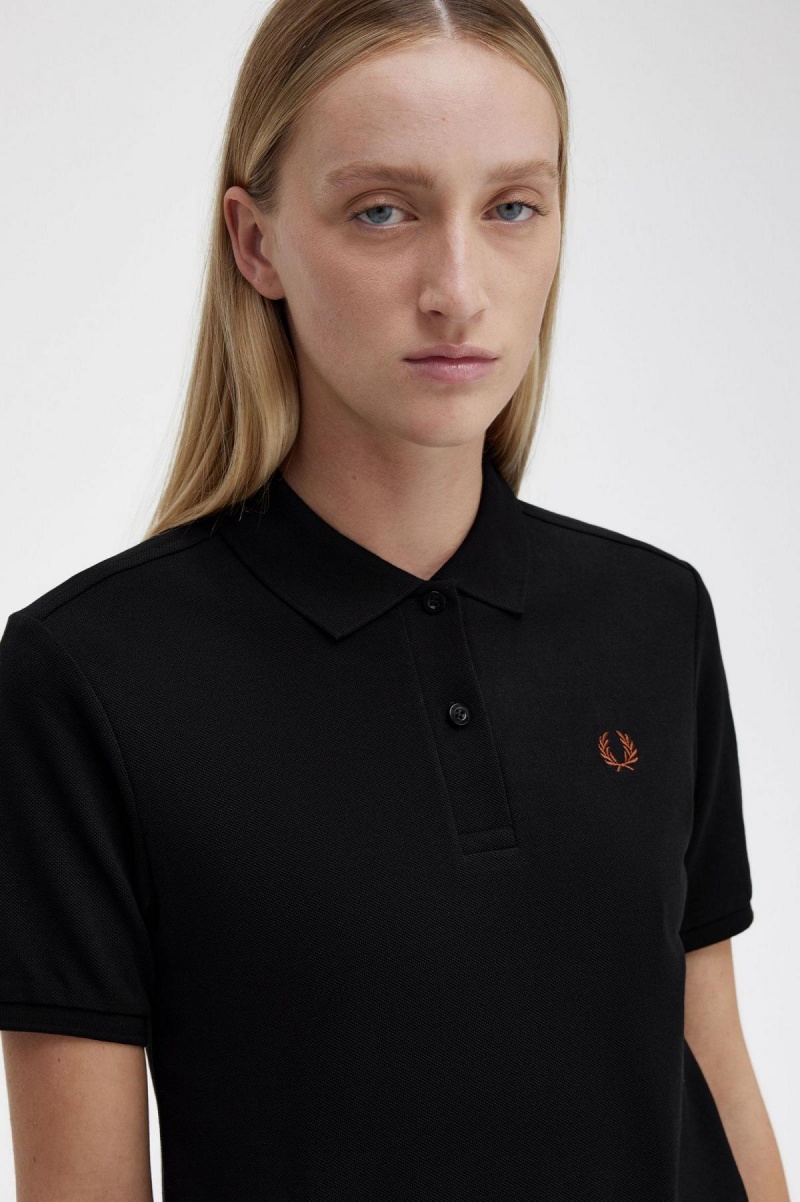 Black / Whisky Brown Fred Perry G6000 Women's T Shirts | TSGPQ52087