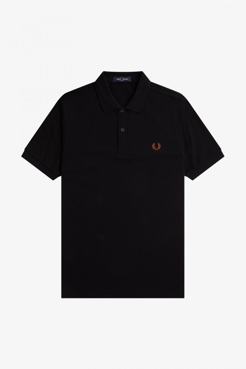 Black / Whisky Brown Fred Perry M6000 Men's Fred Perry Shirt | QSGWA96637