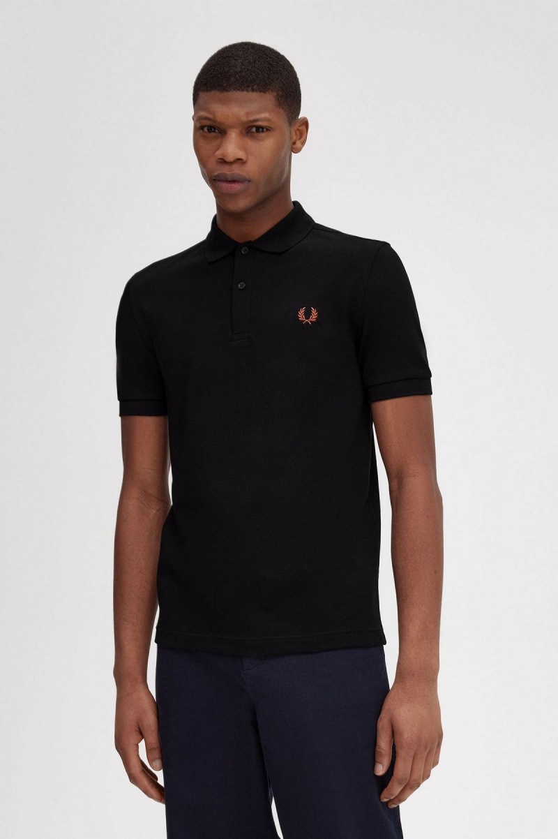 Black / Whisky Brown Fred Perry M6000 Men's Polo Shirts | SGXMI68111