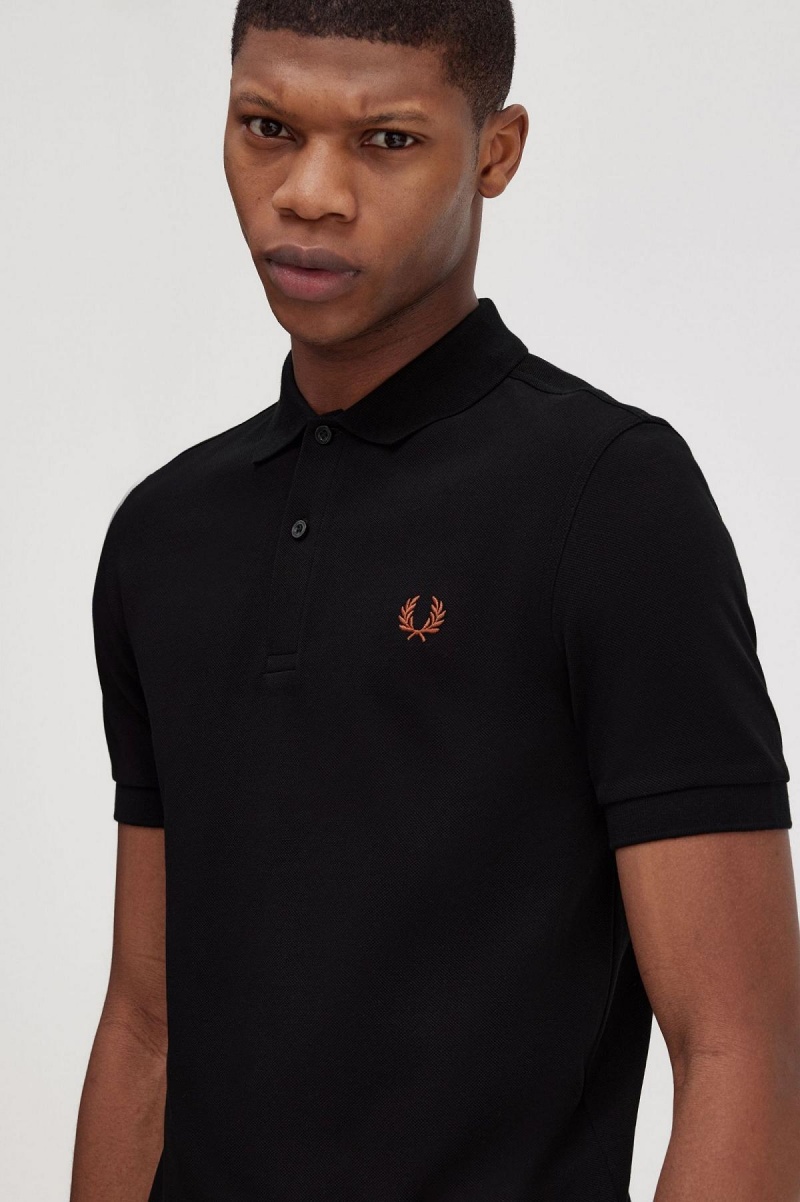 Black / Whisky Brown Fred Perry M6000 Men's Polo Shirts | SGXMI68111