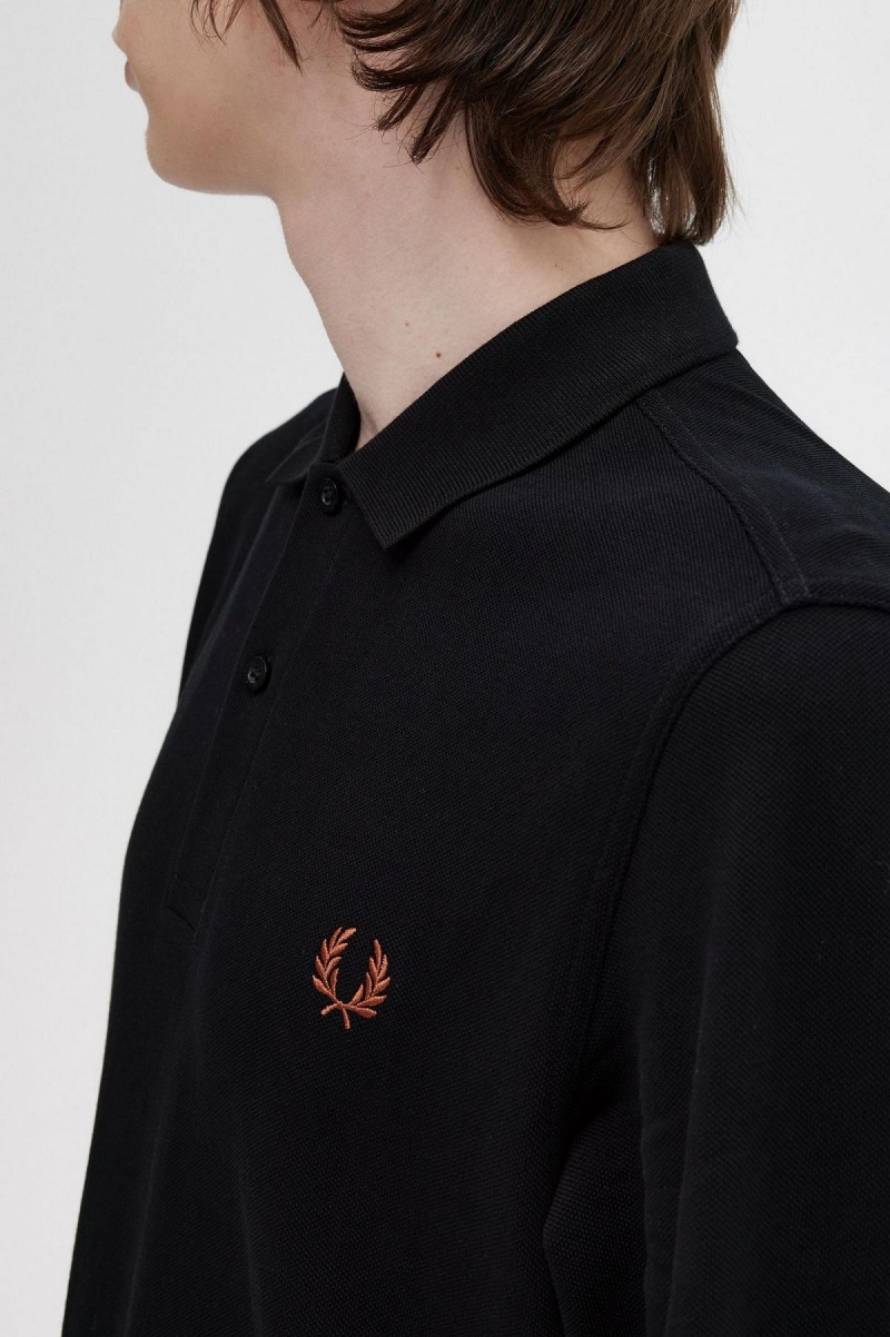 Black / Whisky Brown Fred Perry M6006 Men's Polo Shirts | ASGDF55175