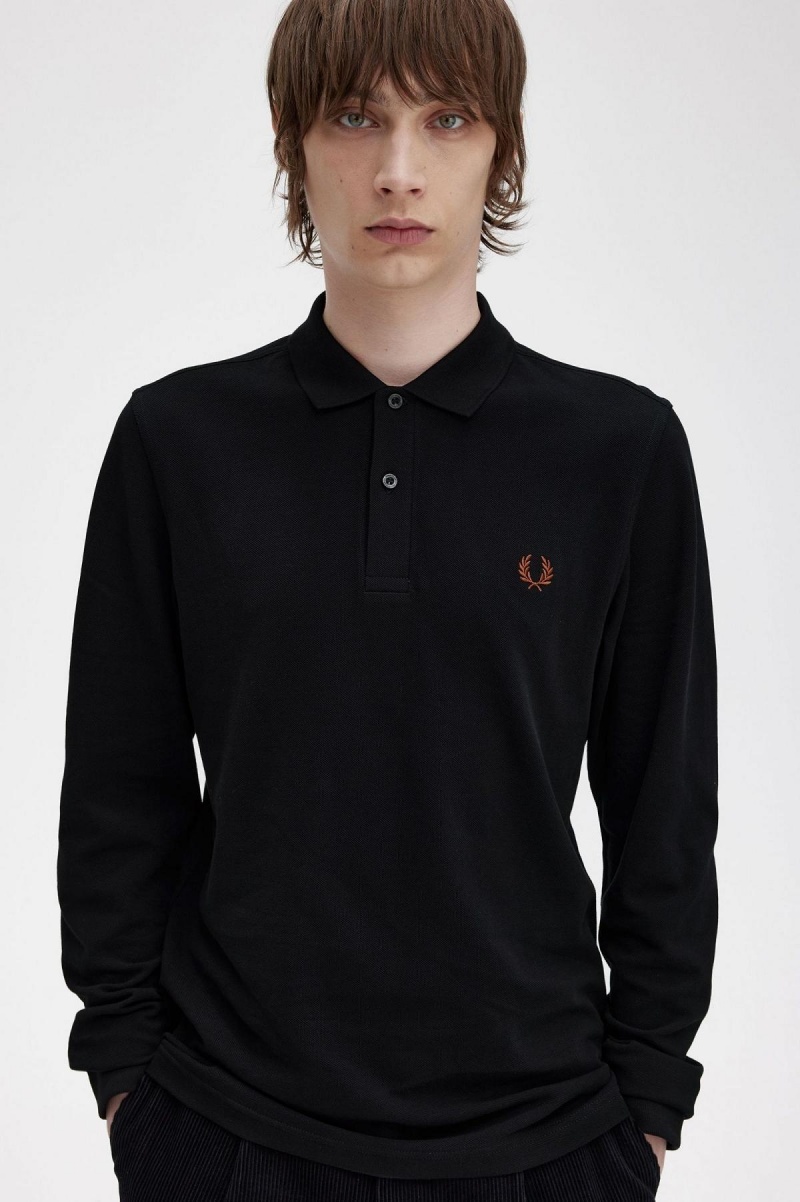 Black / Whisky Brown Fred Perry M6006 Men's Polo Shirts | ASGDF55175