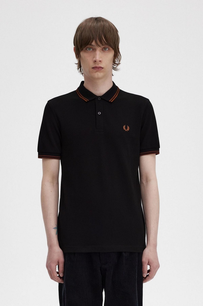 Black / Whisky Brown / Whisky Brown Fred Perry M3600 Men's Fred Perry Shirt | SGZDE30021