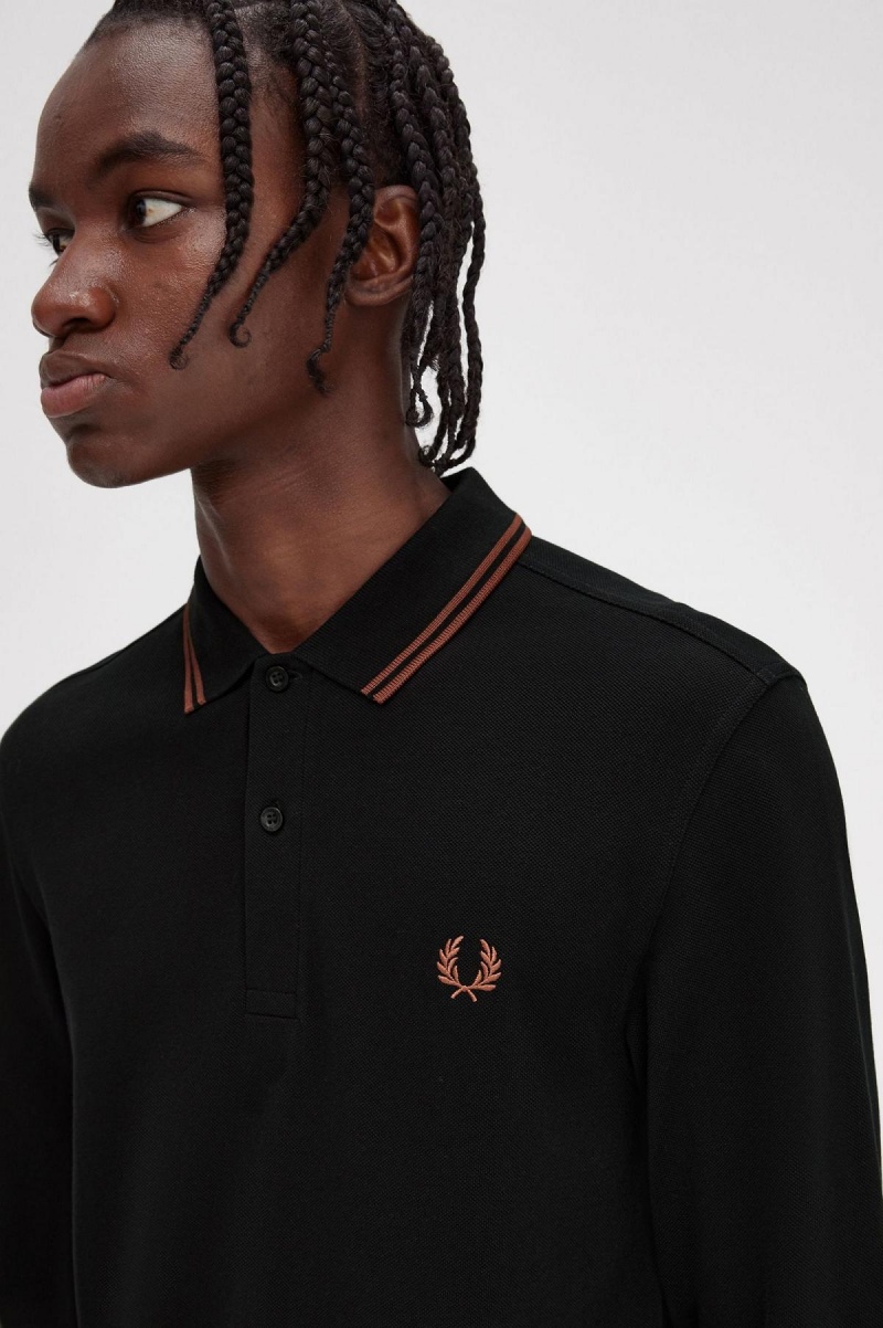 Black / Whisky Brown / Whisky Brown Fred Perry M3636 Men's Polo Shirts | LSGTR88669