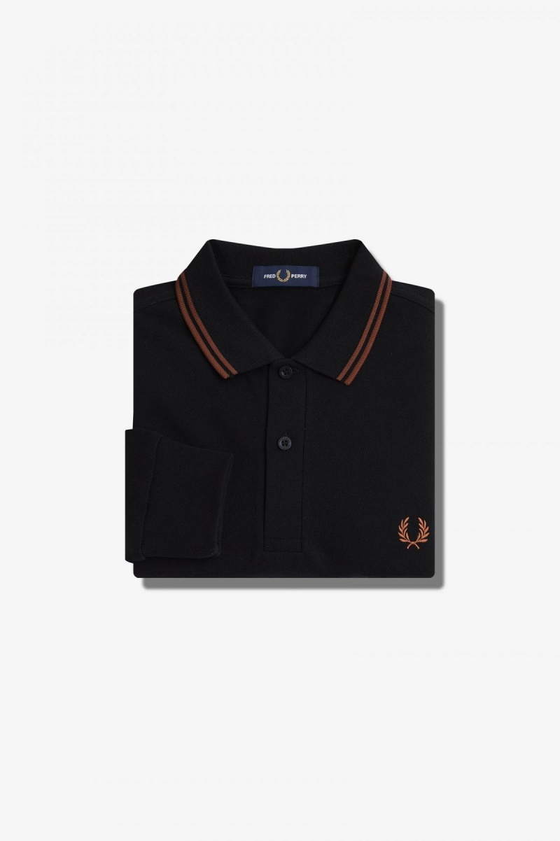 Black / Whisky Brown / Whisky Brown Fred Perry M3636 Men's Polo Shirts | LSGTR88669