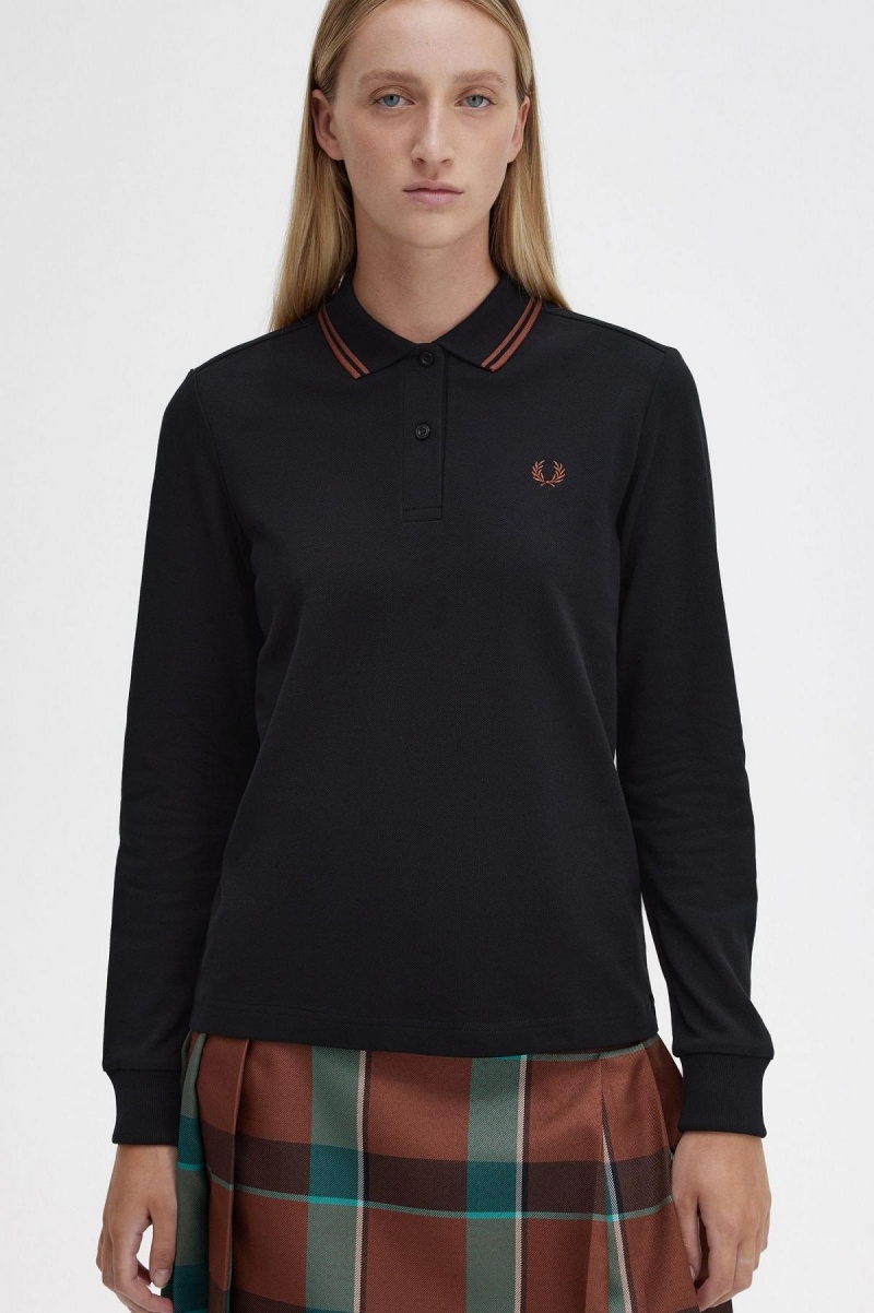 Black / Whisky Brown / Whisky Brown Fred Perry G3636 Women's T Shirts | DSGVO54394