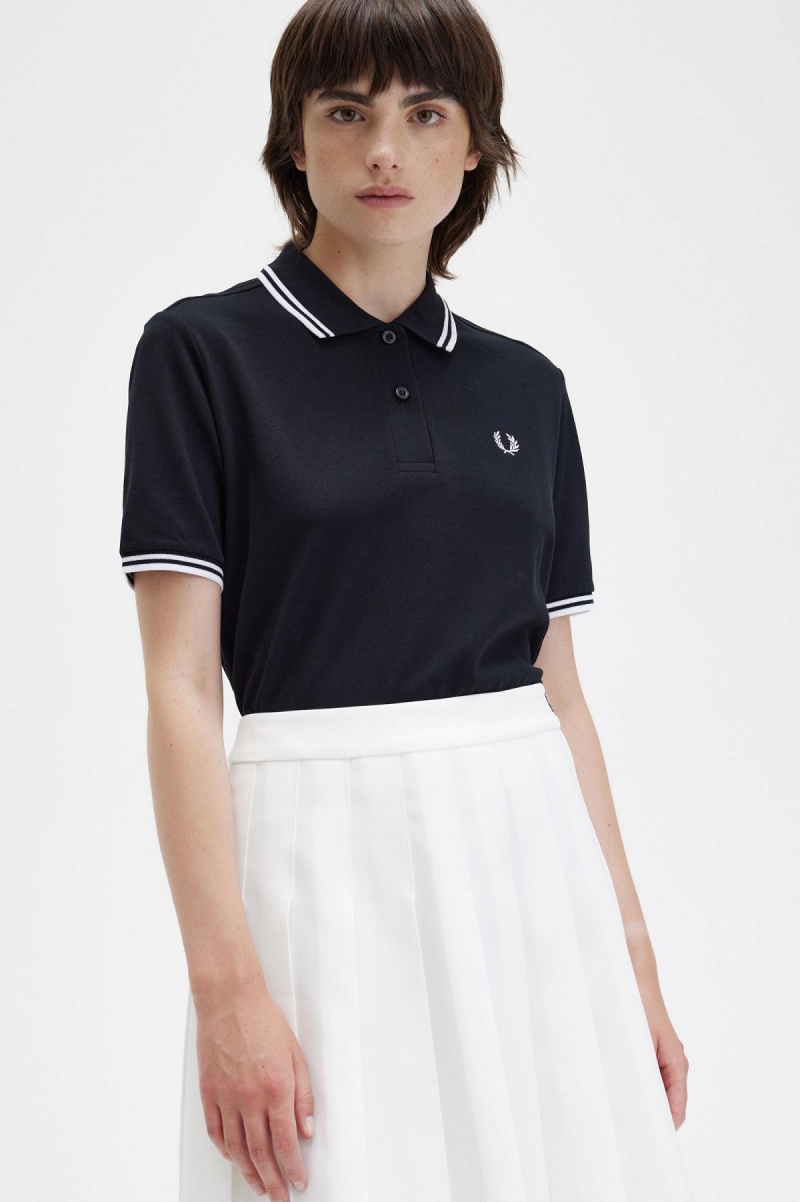 Black / White / White Fred Perry G3600 Women's Fred Perry Shirt | BSGSO68434