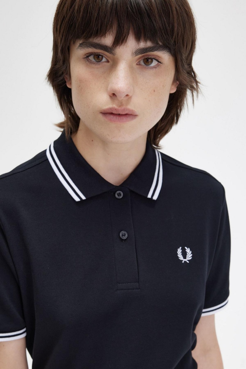 Black / White / White Fred Perry G3600 Women's Fred Perry Shirt | BSGSO68434