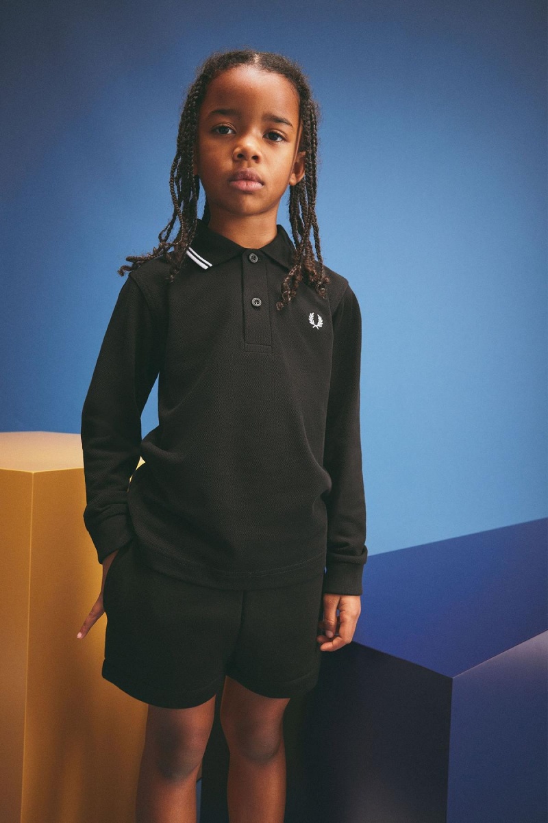 Black / White / White Fred Perry Kids Long Sleeve Twin Tipped Accessories Kids | ESGVG89008