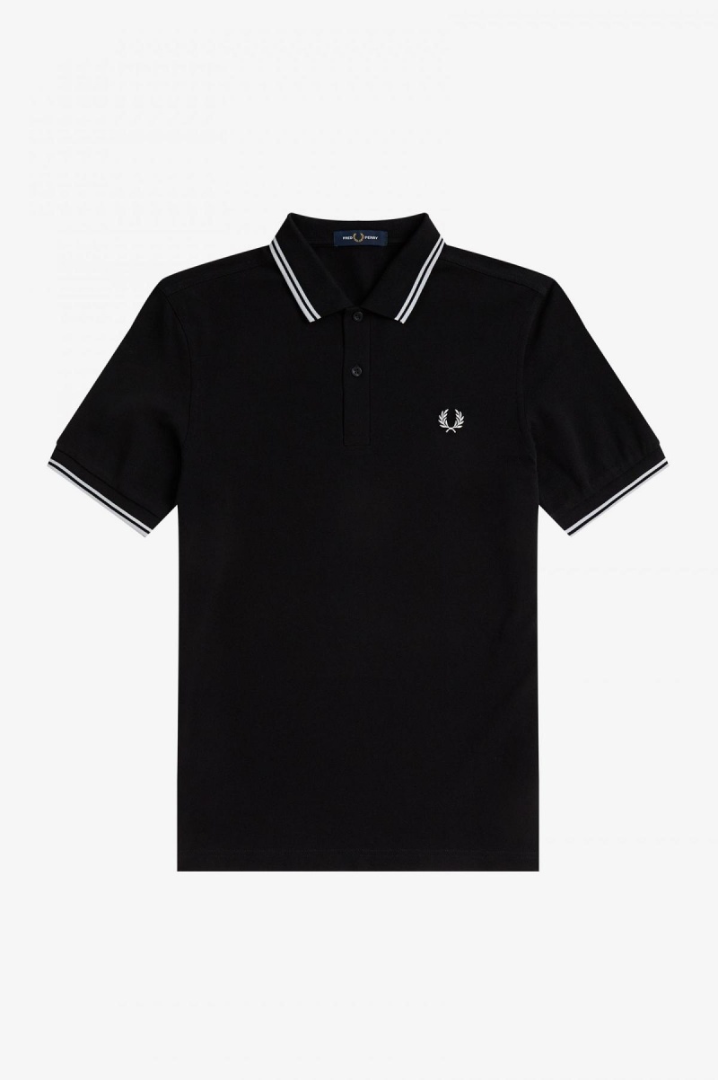 Black / White / White Fred Perry M3600 Men's Fred Perry Shirt | LSGTR33755