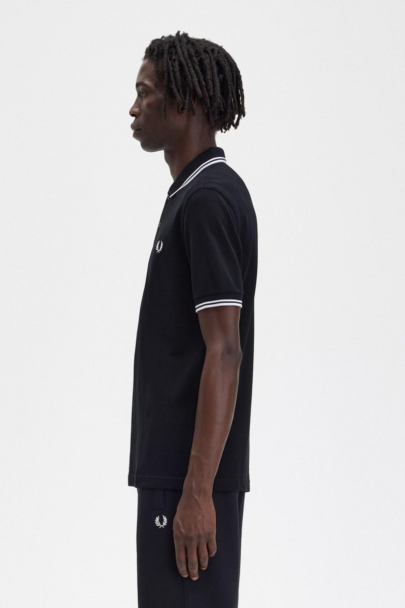 Black / White / White Fred Perry M3600 Men's Polo Shirts | SGIIZ35199