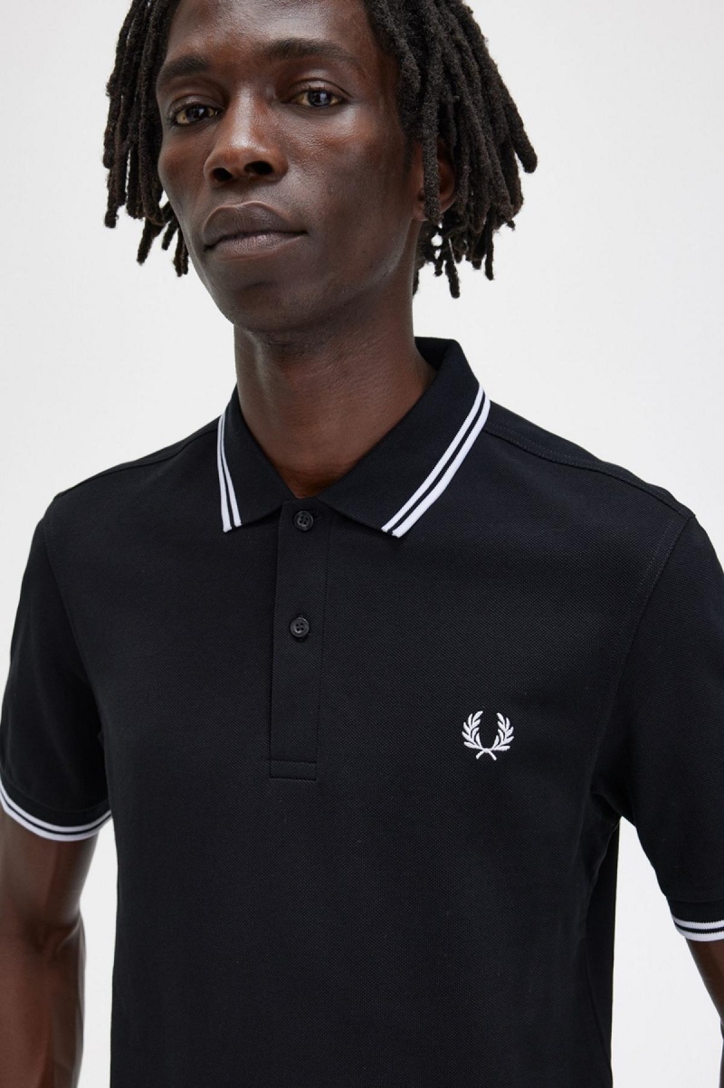 Black / White / White Fred Perry M3600 Men's Polo Shirts | SGIIZ35199