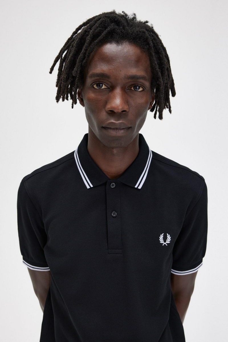 Black / White / White Fred Perry M3600 Men's Polo Shirts | SGIIZ35199