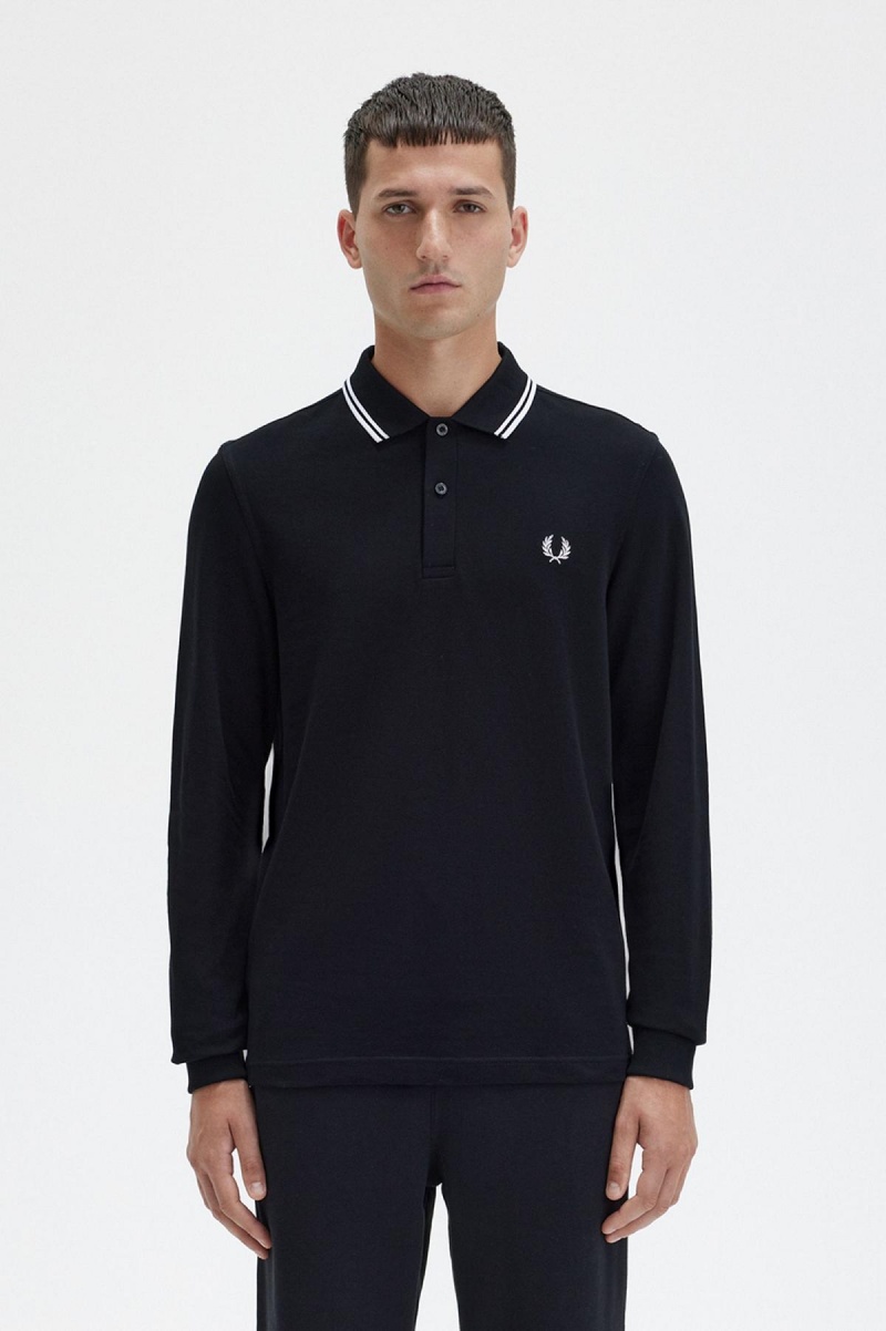 Black / White / White Fred Perry M3636 Men's Fred Perry Shirt | FSGHY86921