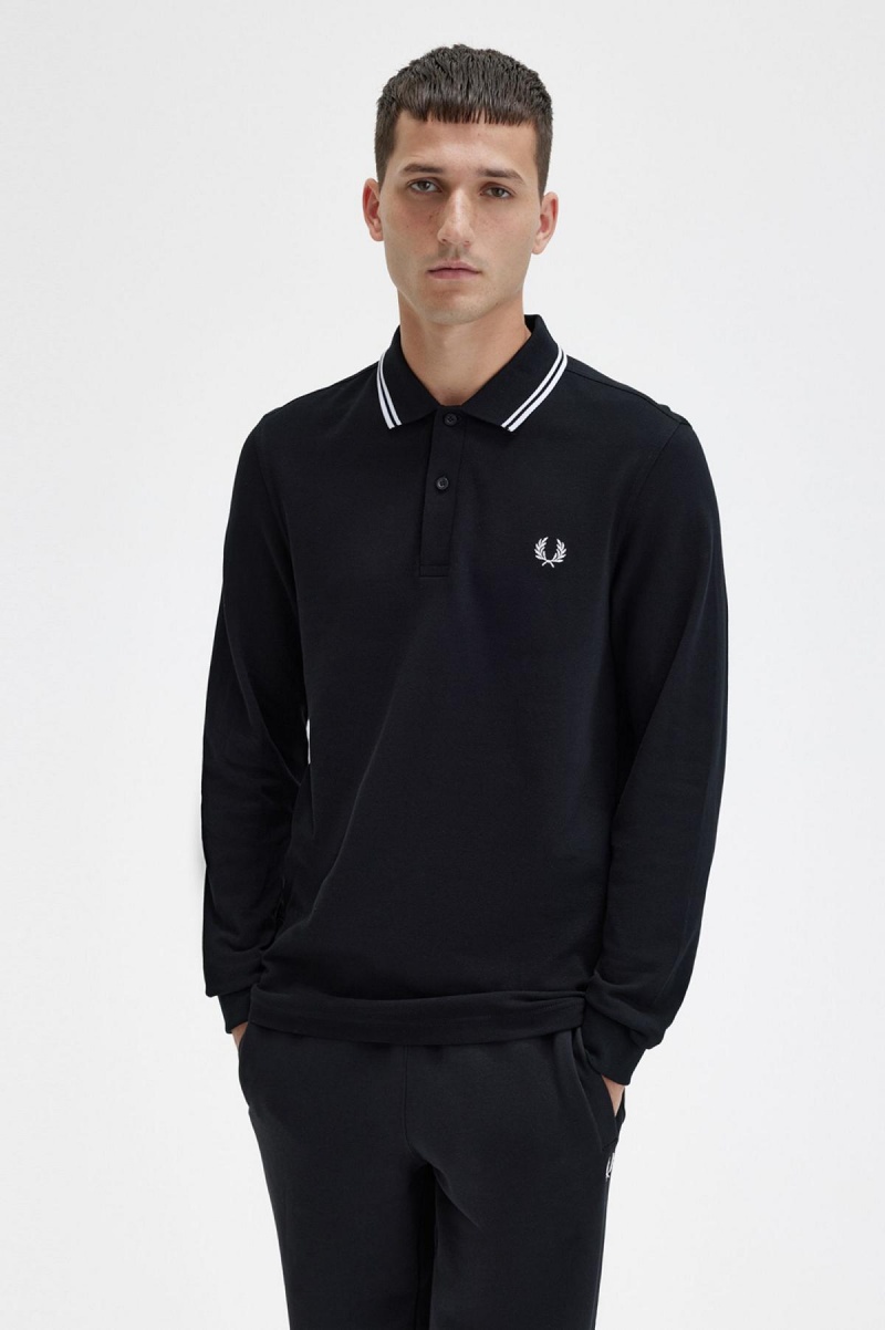 Black / White / White Fred Perry M3636 Men's Fred Perry Shirt | FSGHY86921