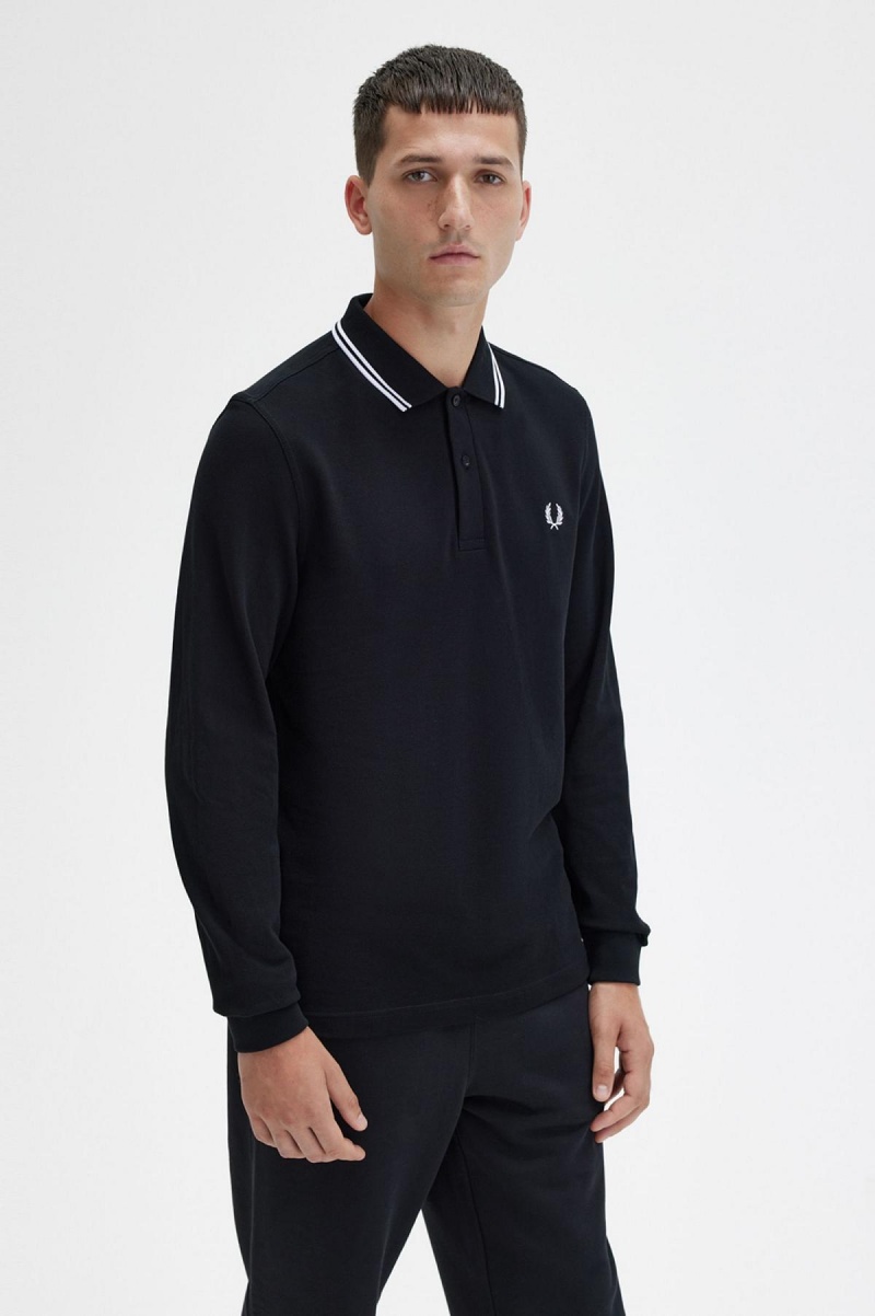 Black / White / White Fred Perry M3636 Men's Polo Shirts | XSGGW84182