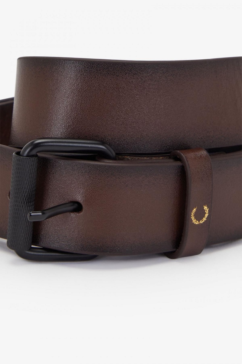 Burnt Tobacco Fred Perry Burnished Leather Accessories Belt | LSGTR30524