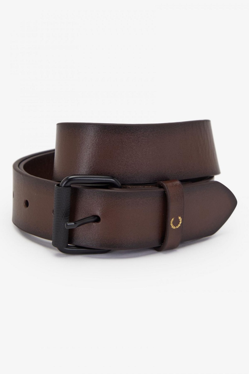 Burnt Tobacco Fred Perry Burnished Leather Accessories Belt | LSGTR30524