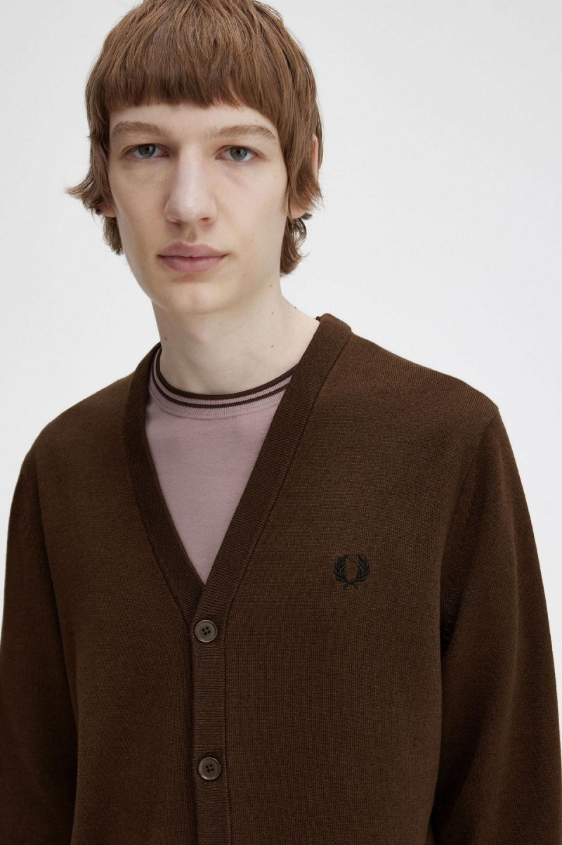 Burnt Tobacco Fred Perry Classic Cardigan Men's Knitwear | SGCIF19899