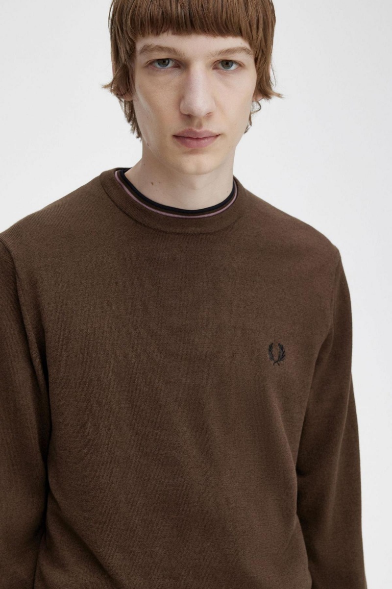 Burnt Tobacco Fred Perry Classic Crew Neck Jumper Men's Knitwear | SGZPD16175