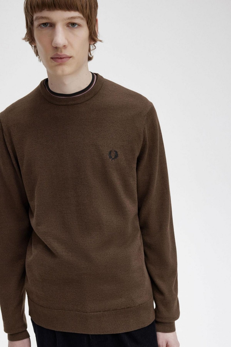 Burnt Tobacco Fred Perry Classic Crew Neck Jumper Men's Knitwear | SGZPD16175