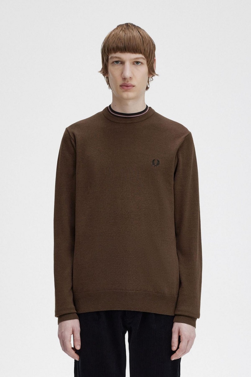 Burnt Tobacco Fred Perry Classic Crew Neck Jumper Men\'s Knitwear | SGZPD16175