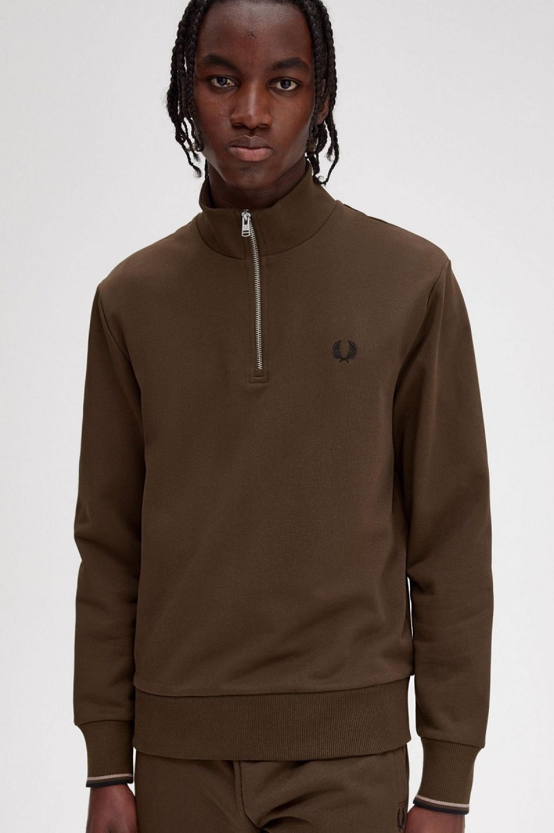 Burnt Tobacco Fred Perry Half Zip Men's Sweatshirts | BSGSD66444