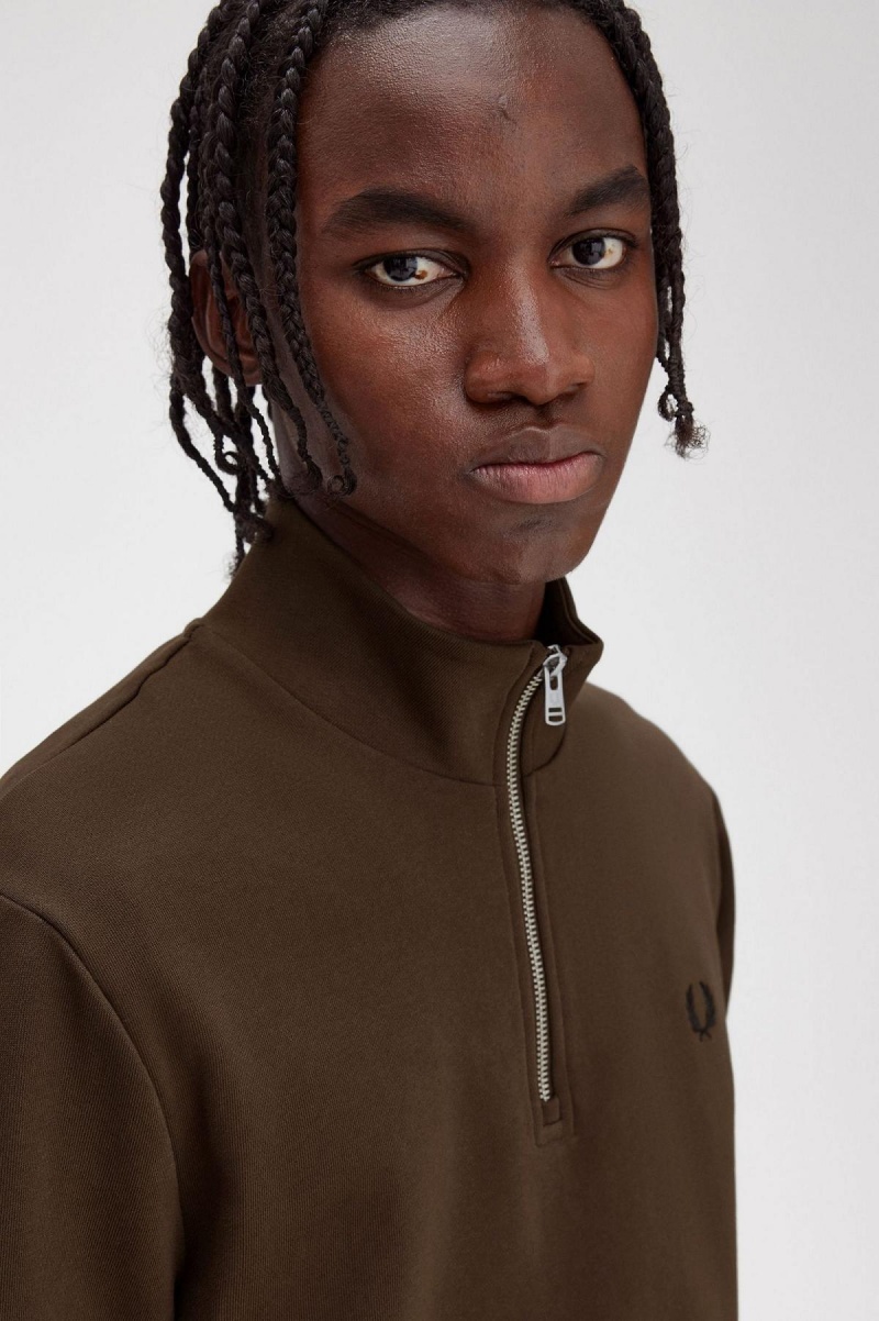 Burnt Tobacco Fred Perry Half Zip Sweatshirt Men's Tracksuits | SGNZX74179