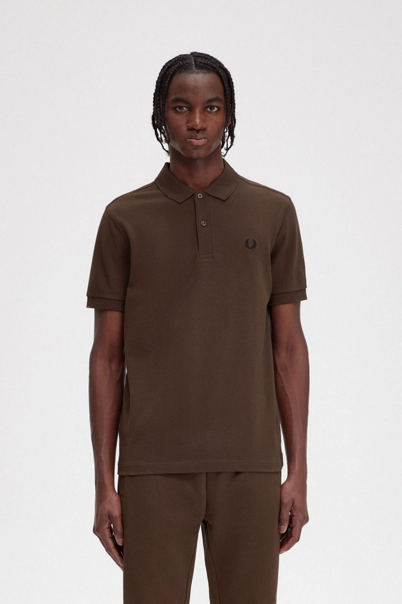 Burnt Tobacco / Black Fred Perry M6000 Men's Fred Perry Shirt | SGNEJ42816