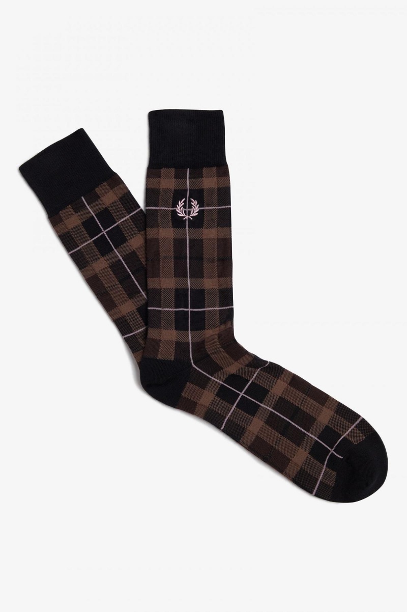 Burnt Tobacco / Dark Pink Fred Perry Tartan Accessories Socks | XSGGW23515