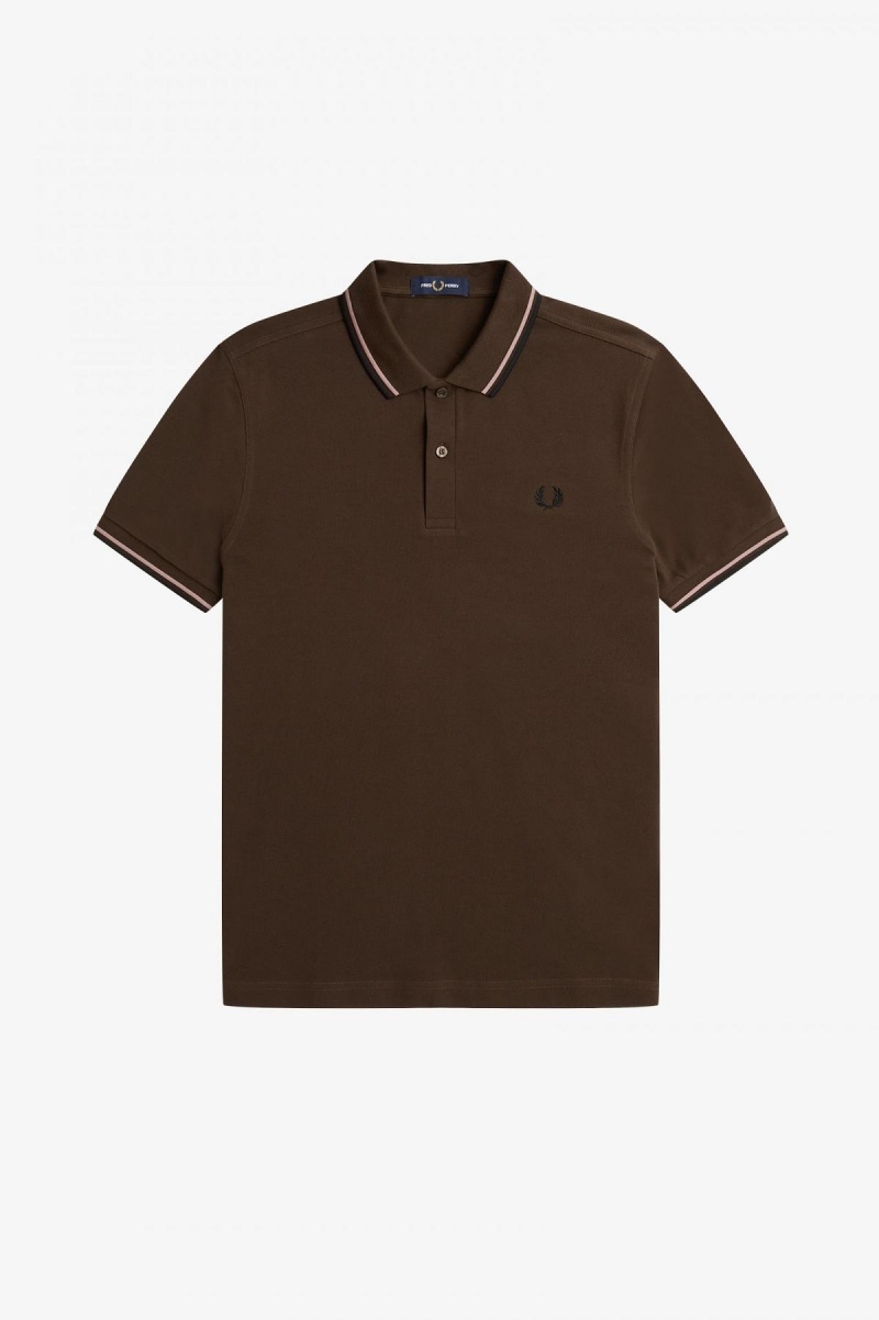 Burnt Tobacco / Dark Pink / Black Fred Perry M3600 Men's Fred Perry Shirt | PSGER84567