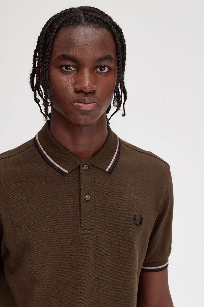 Burnt Tobacco / Dark Pink / Black Fred Perry M3600 Men's Polo Shirts | SGDFL82323