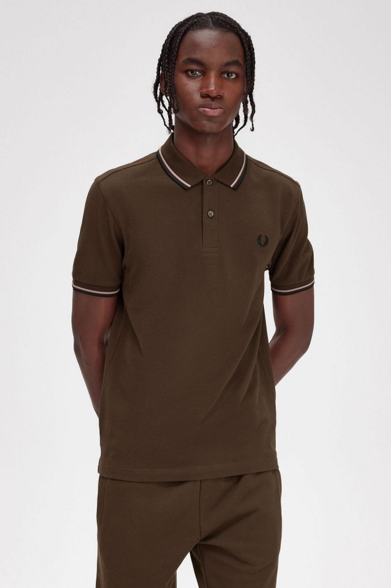 Burnt Tobacco / Dark Pink / Black Fred Perry M3600 Men's Polo Shirts | SGDFL82323