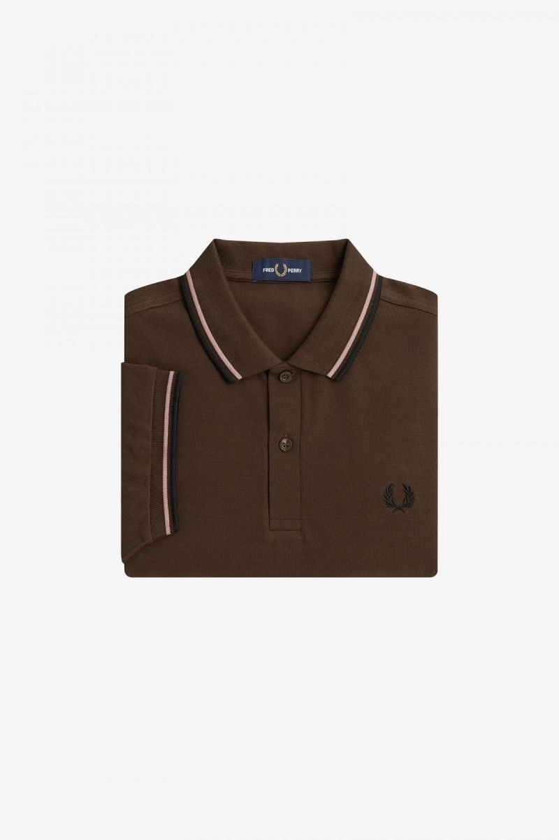 Burnt Tobacco / Dark Pink / Black Fred Perry M3600 Men's Polo Shirts | SGDFL82323