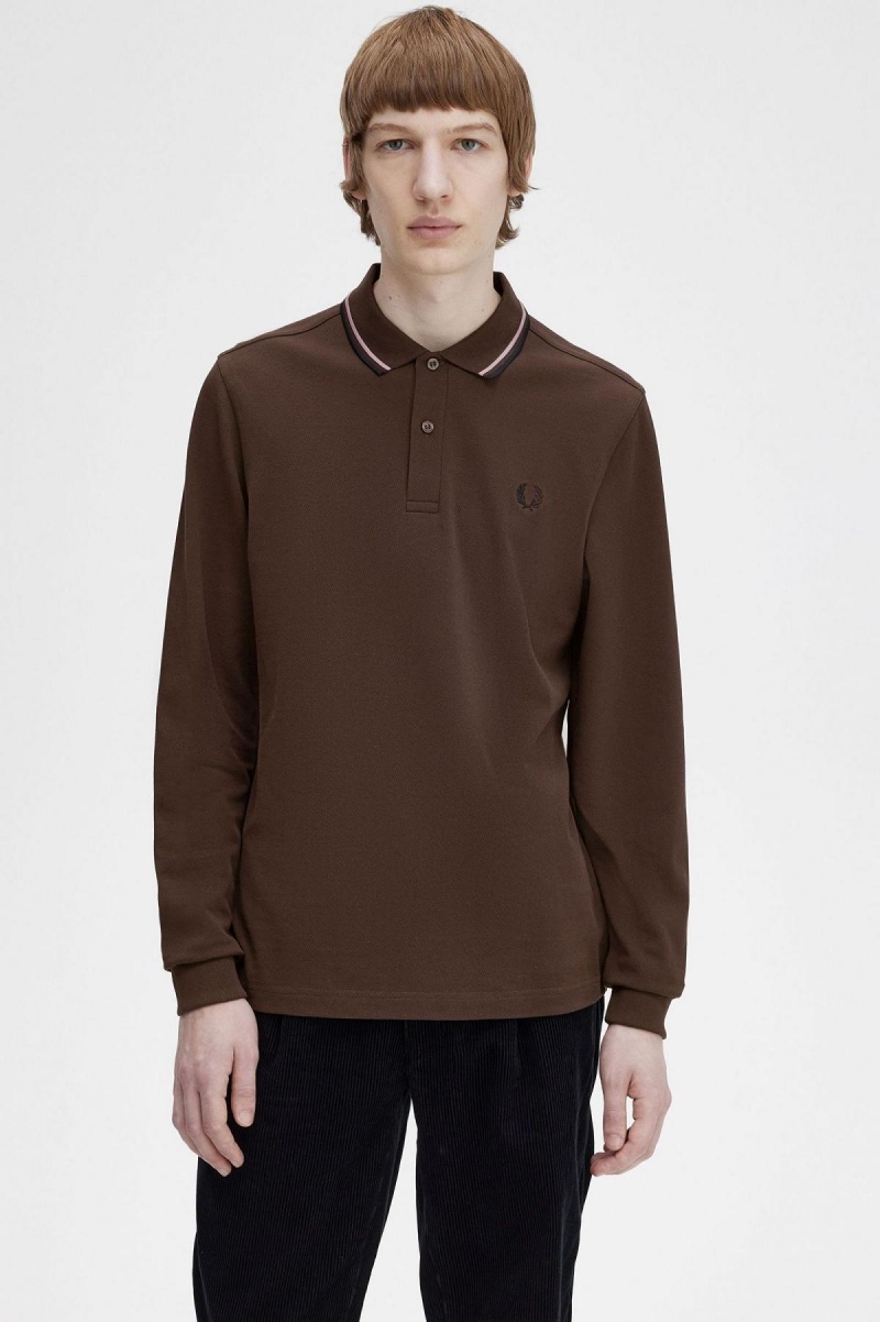 Burnt Tobacco / Dark Pink / Black Fred Perry M3636 Men's Polo Shirts | DSGKV48653