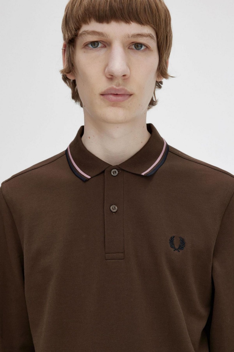 Burnt Tobacco / Dark Pink / Black Fred Perry M3636 Men's Polo Shirts | DSGKV48653