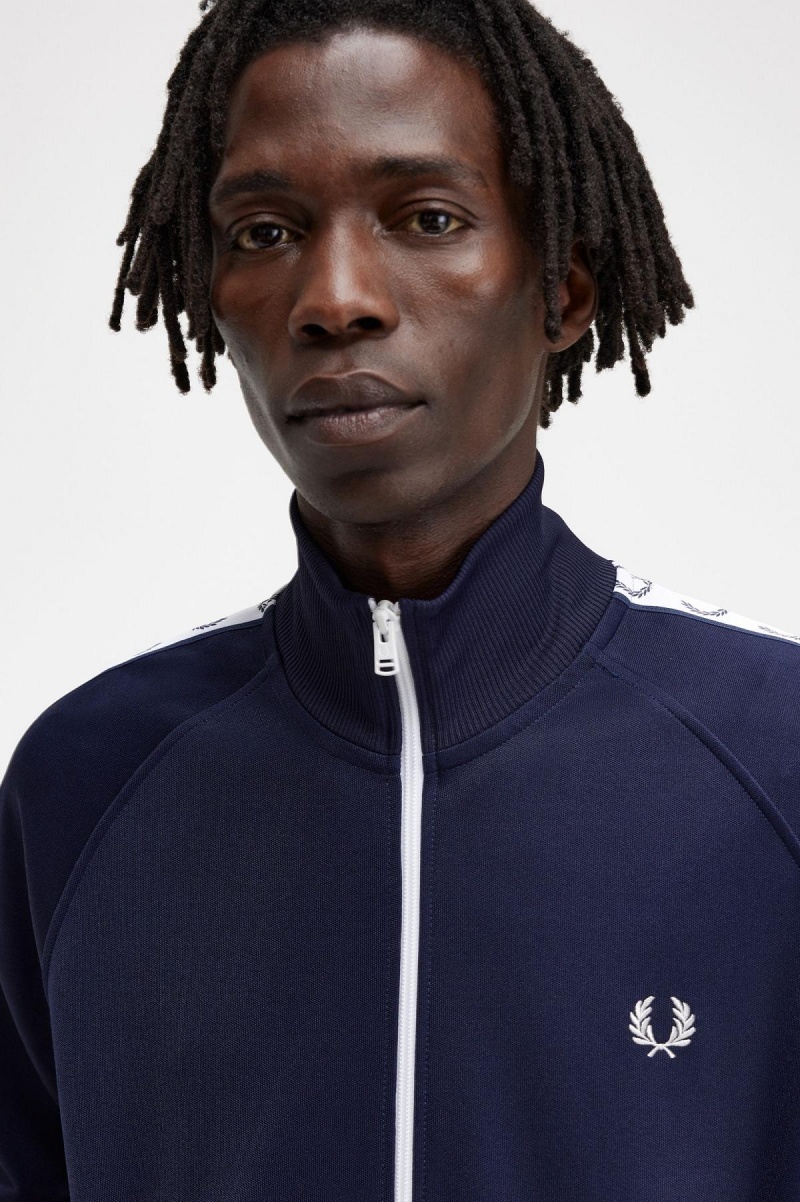 Carbon Blue Fred Perry Taped Men's Track Jackets | ASGDF64478