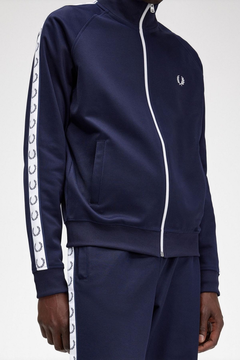 Carbon Blue Fred Perry Taped Men's Track Jackets | ASGDF64478