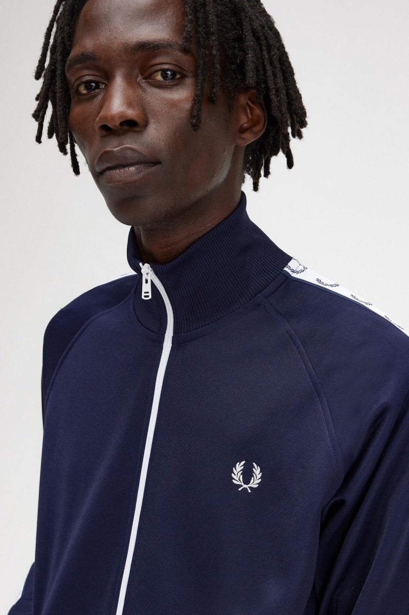 Carbon Blue Fred Perry Taped Men's Track Jackets | ASGDF64478