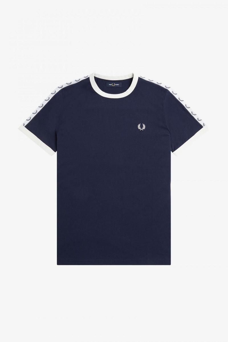 Carbon Blue Fred Perry Taped Ringer Men's T Shirts | BSGSO16392