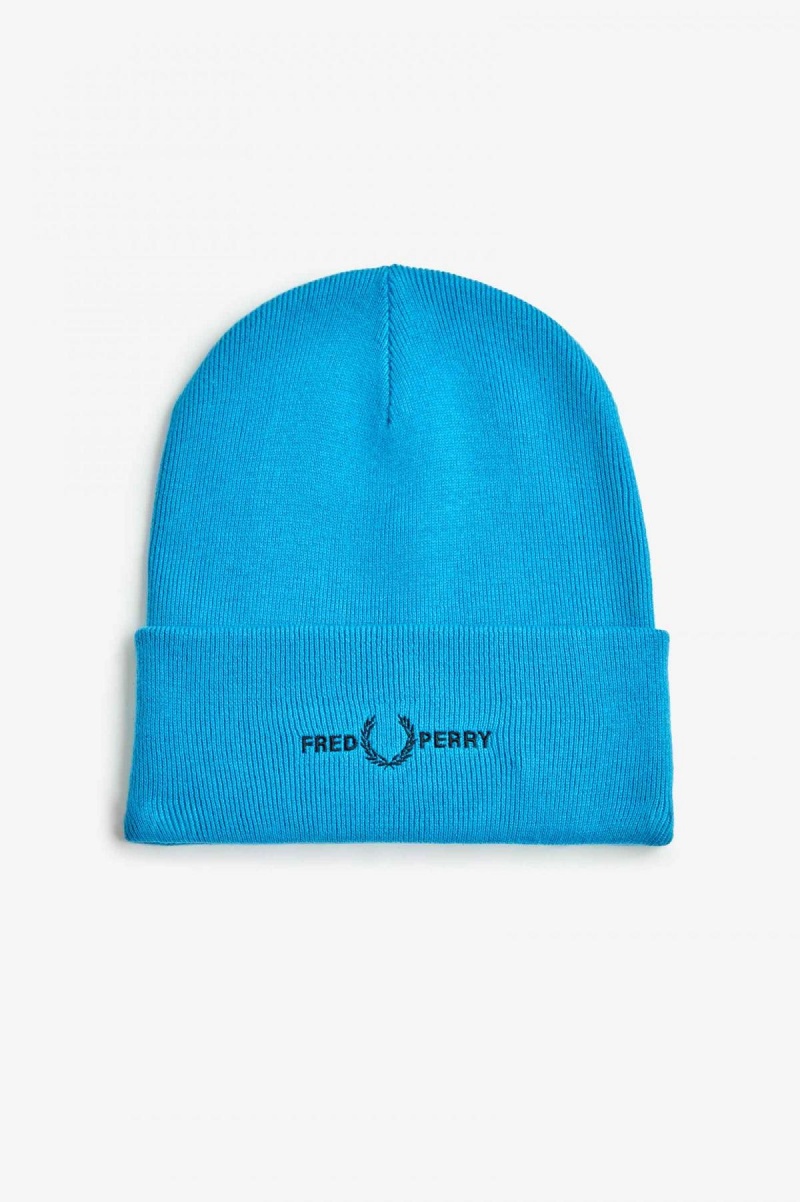 Cyber Blue / Black Fred Perry Graphic Accessories Beanie | MSGFT58295